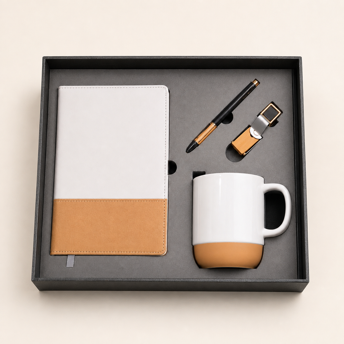 Ivory executive desk gift set — AI-assisted product visualisation