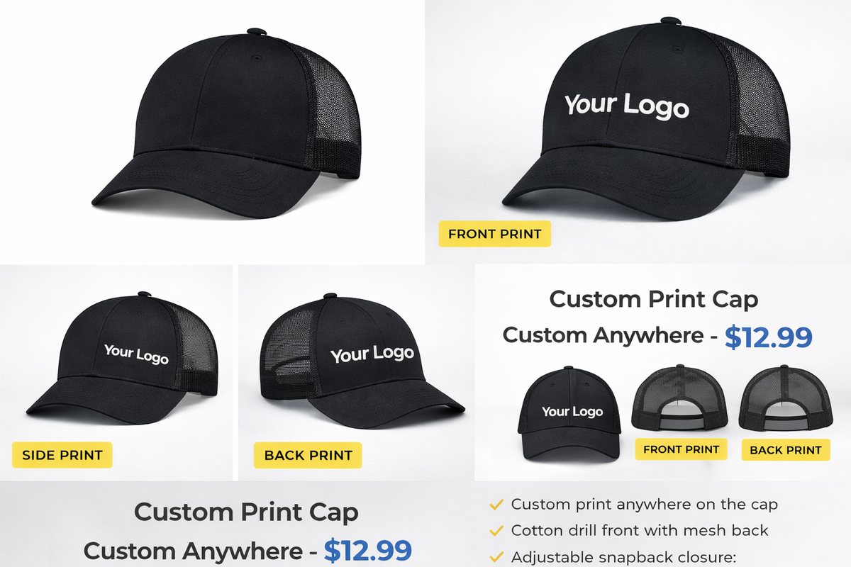 Custom logo cotton trucker cap, main product presentation