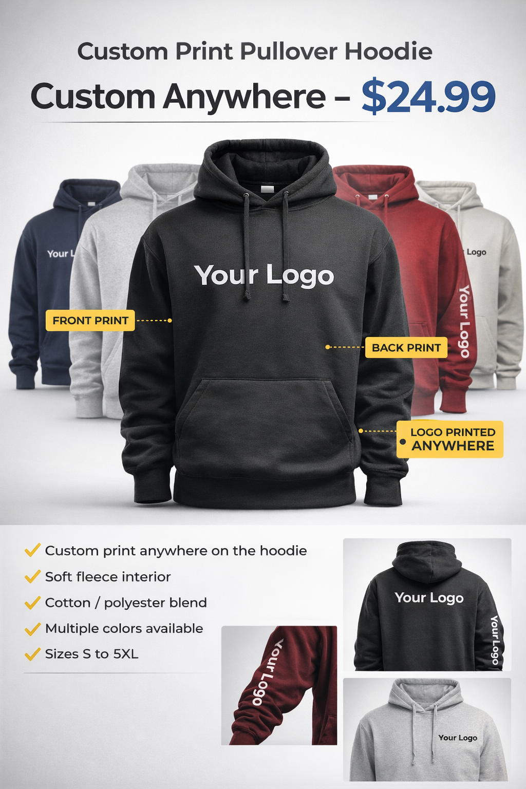 Custom Print Pullover Hoodie