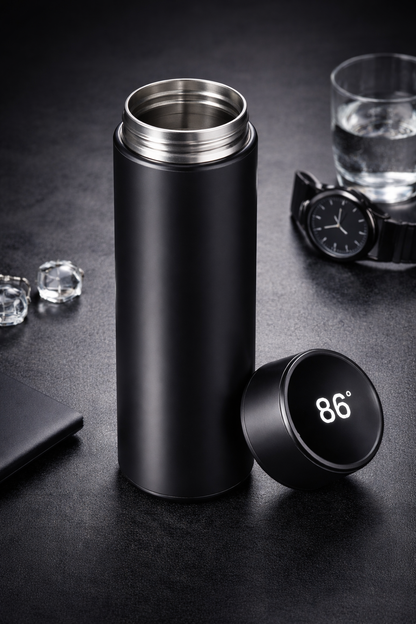 Custom logo smart temperature flask, main product presentation