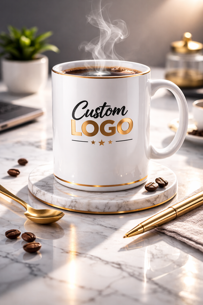 Custom logo ceramic mug, product detail view