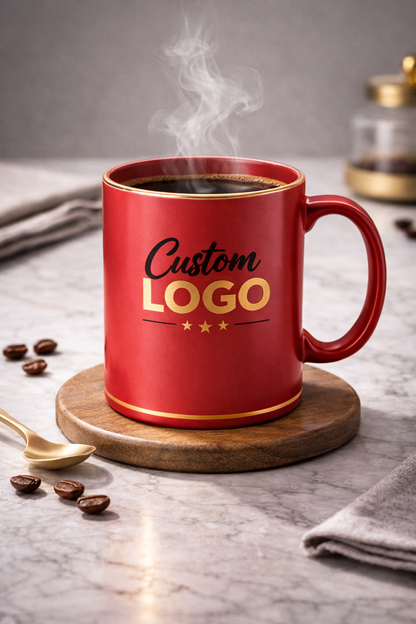 Custom logo ceramic mug, available colour option