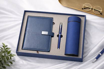 Executive notebook, pen and smart flask gift set, product detail view