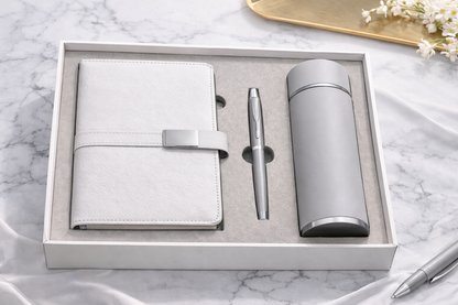 Executive notebook, pen and smart flask gift set, available colour option