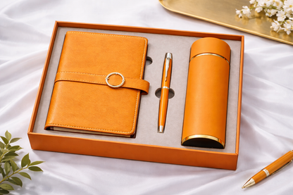Executive notebook, pen and smart flask gift set, additional colour and finish