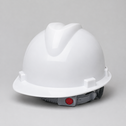 White hard hat with a blank front logo area on a clean studio background