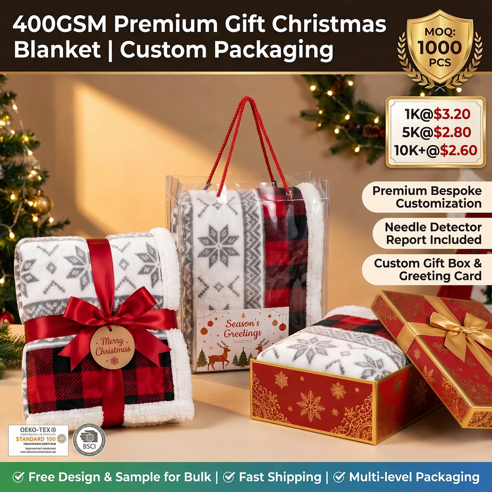 Gifty Alpine Sherpa blanket corporate gift set with custom packaging