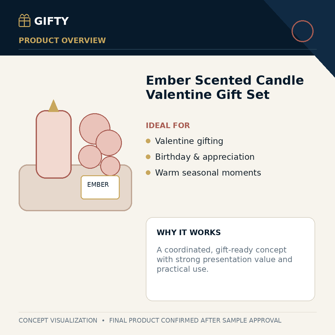 Gifty Ember scented candle Valentine gift set concept overview