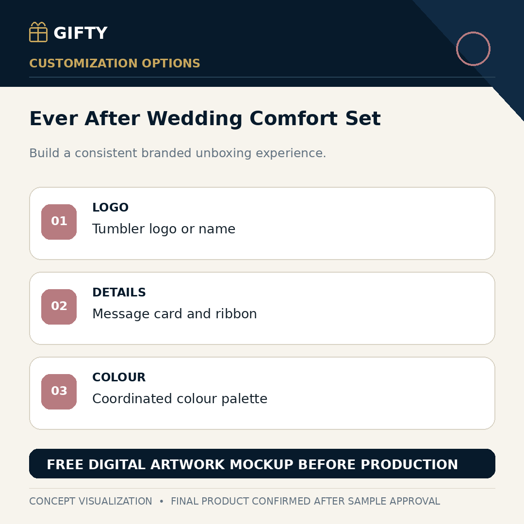 Gifty Ever After wedding comfort gift set customization options