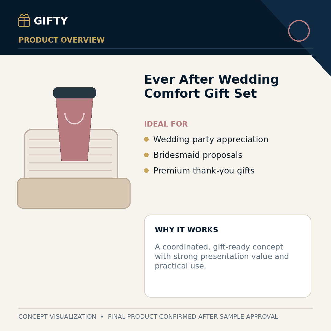 Gifty Ever After wedding comfort gift set concept overview